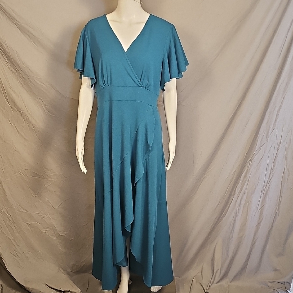 ZZV Elegant Teal V-Neck‎ Women's Dress